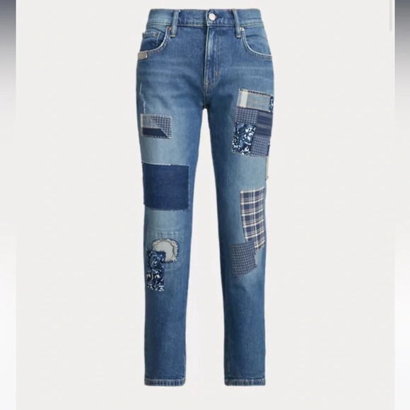 NWT Ralph Lauren Patchwork Stretch Relaxed Taper Denim Jeans Size 6 - Picture 4 of 12